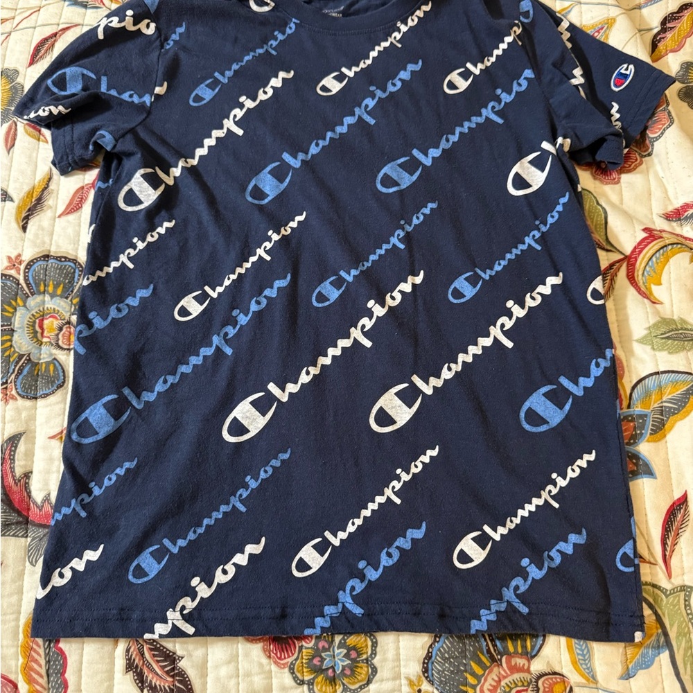 Champion Navy Logo T-Shirt (youth large)